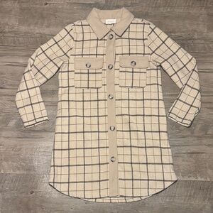 MELLODAY Beige and Brown Plaid Heavy Long Top/Light Jacket - Size S